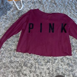Pink cropped logo long sleeve shirt